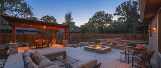 Backyard patio and pergola with retaining wall in DFW