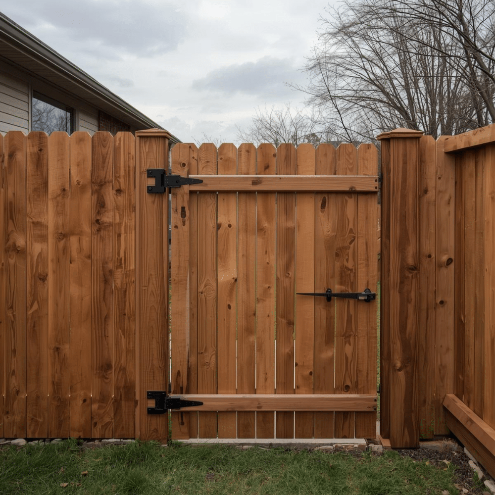 Custom walk gate installed in North Texas wood fence