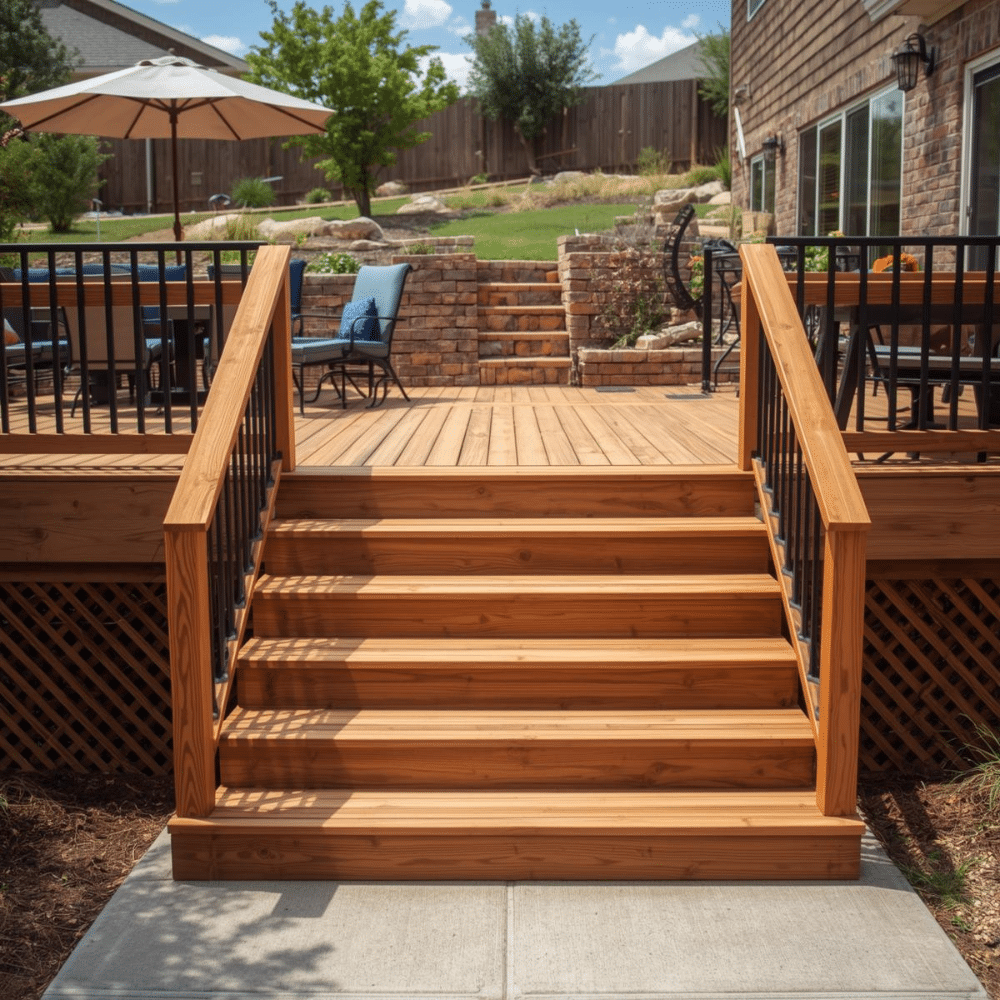 Deck and patio layout with retaining wall in North Texas