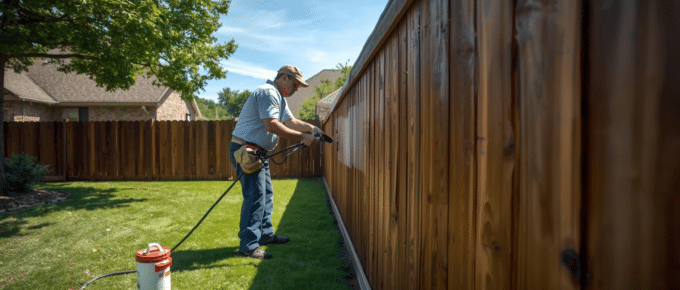 Fence staining service in DFW backyard