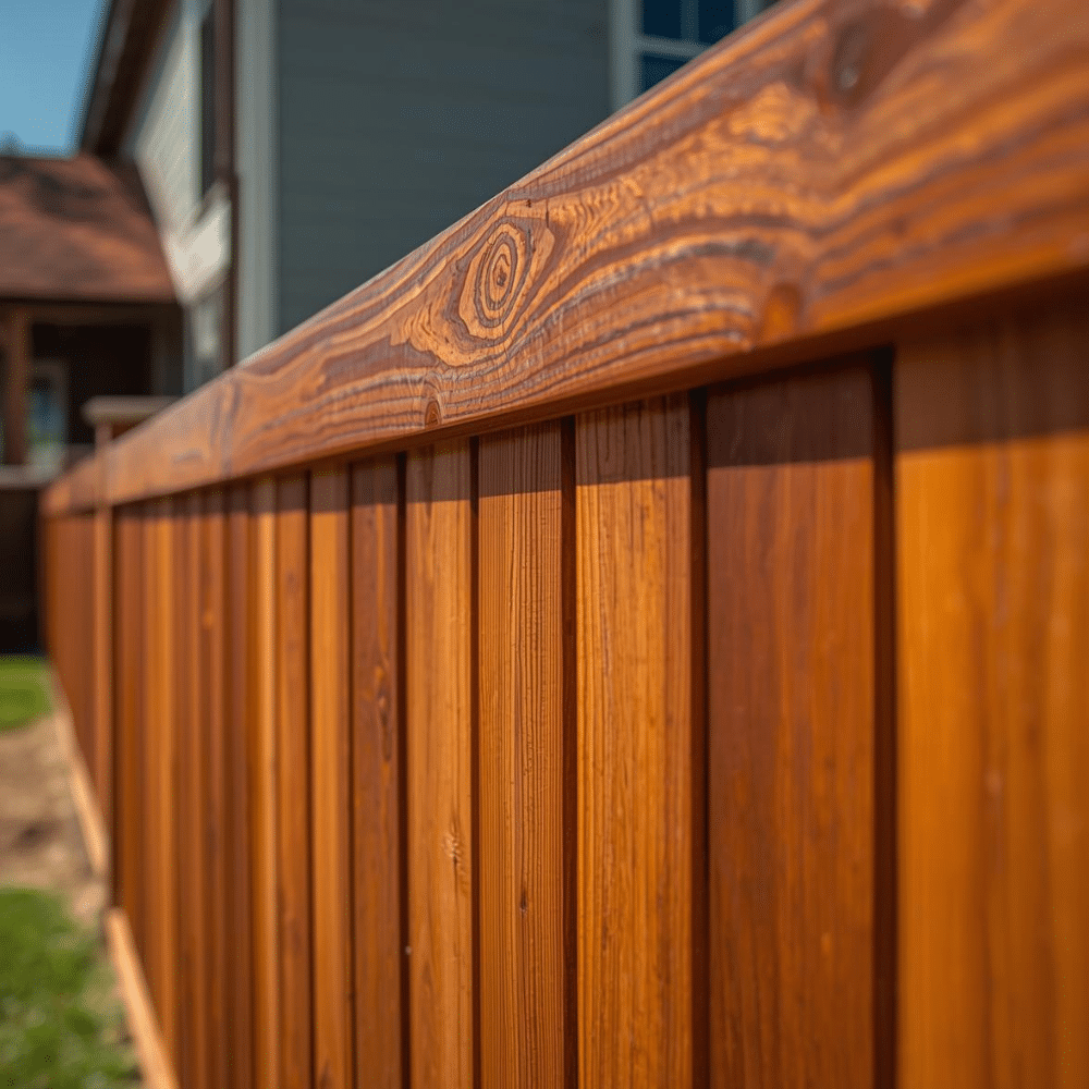 Freshly stained wood fence in North Texas