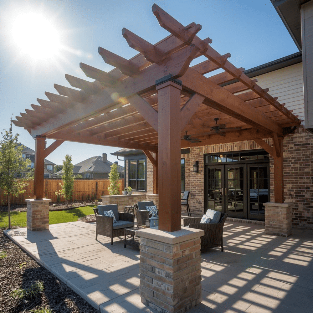 Pergola construction over backyard patio in DFW